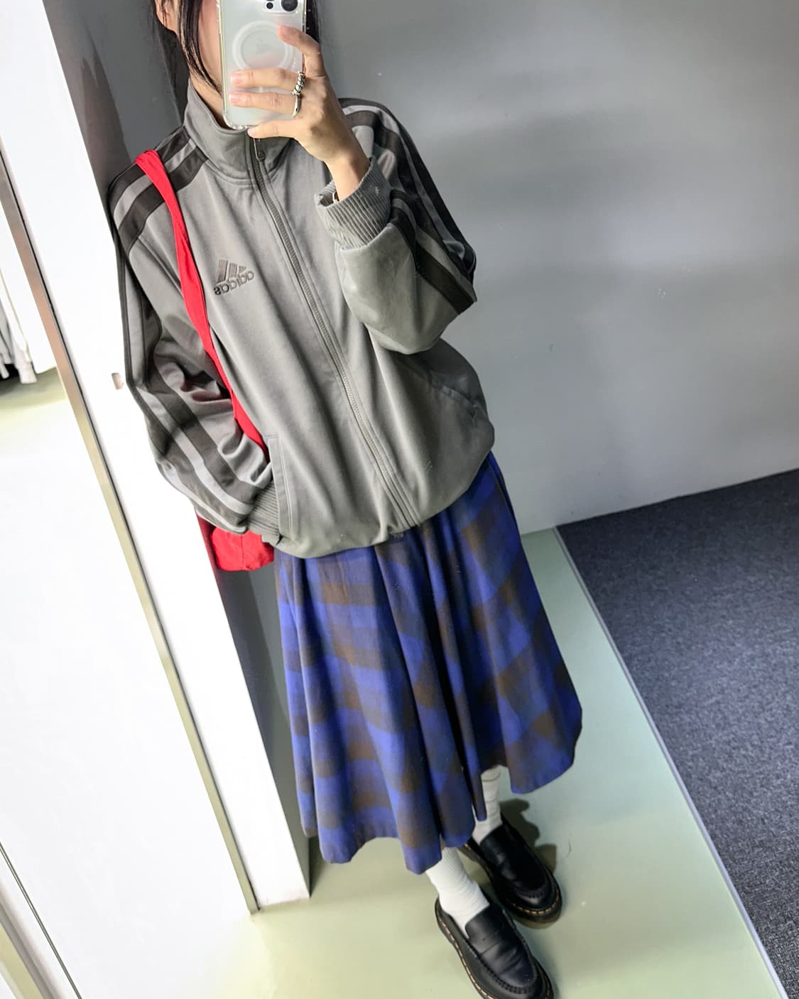 blue wool check long skirt 상품이미지1