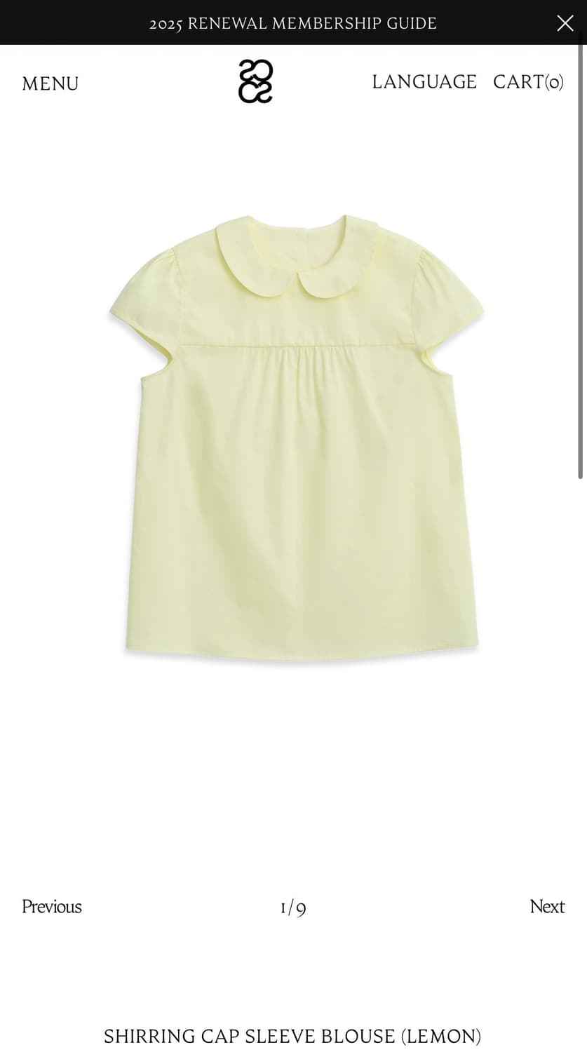 코스모스 셔링 캡 슬리브 블라우스 레몬 상품이미지1