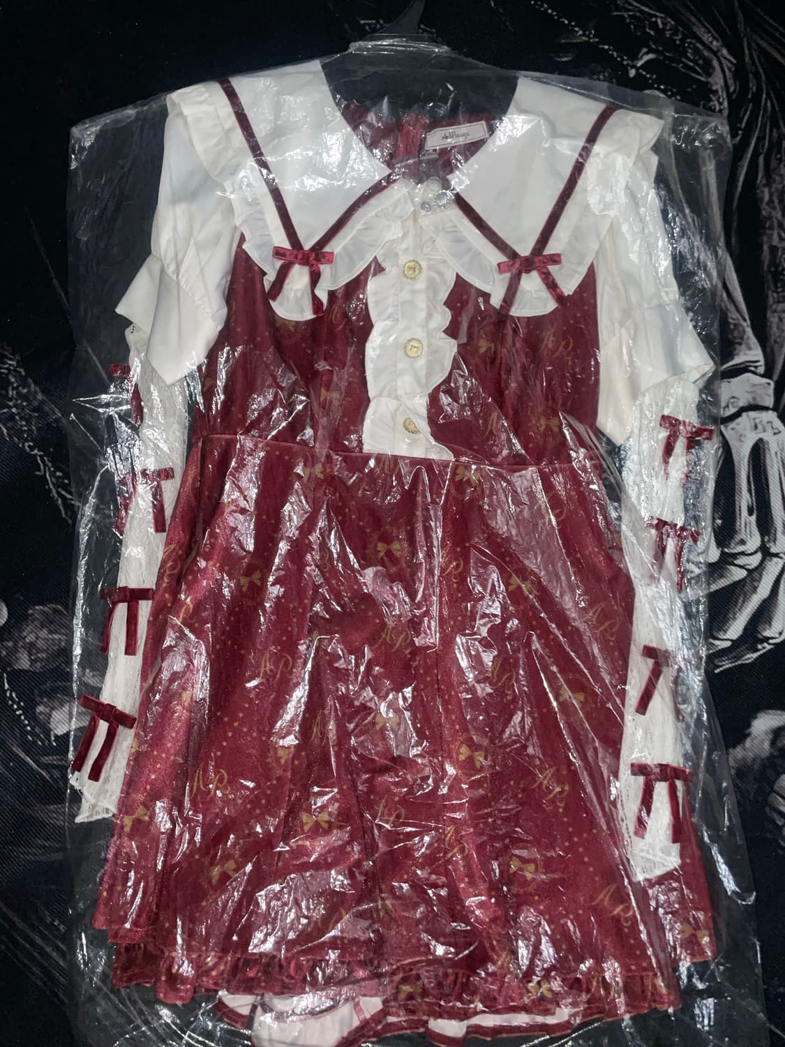 새상품 Ank rouge 벨벳 콤비네이션 원피스 양산형 지뢰계 리즈리사 상품이미지4