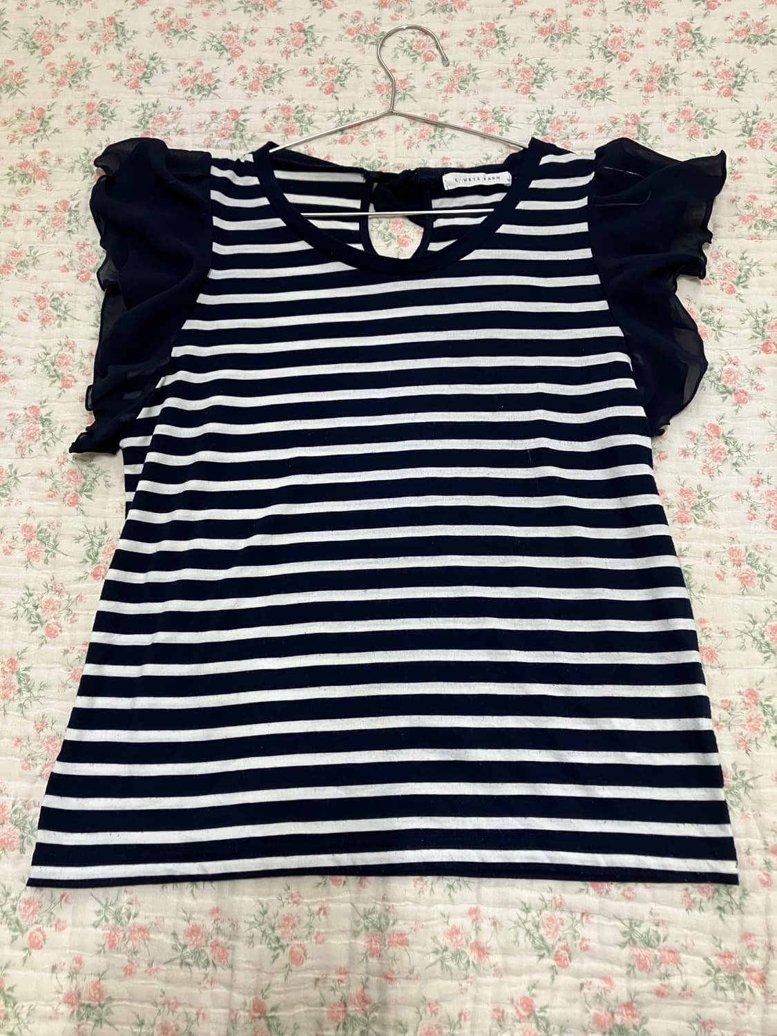 빈티지 네이비 스트라이프 레이스 블라우스 1070 모리걸 y2k 스트릿  상품이미지2