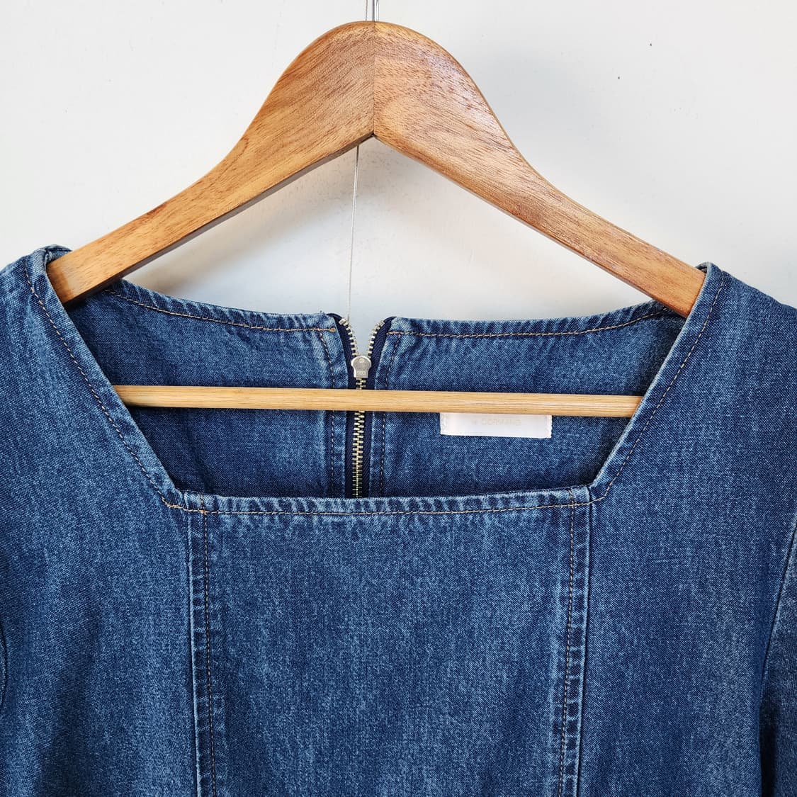 르꼬르망 청 데님 롱 원피스 퍼프소매 스퀘어넥 상품이미지2