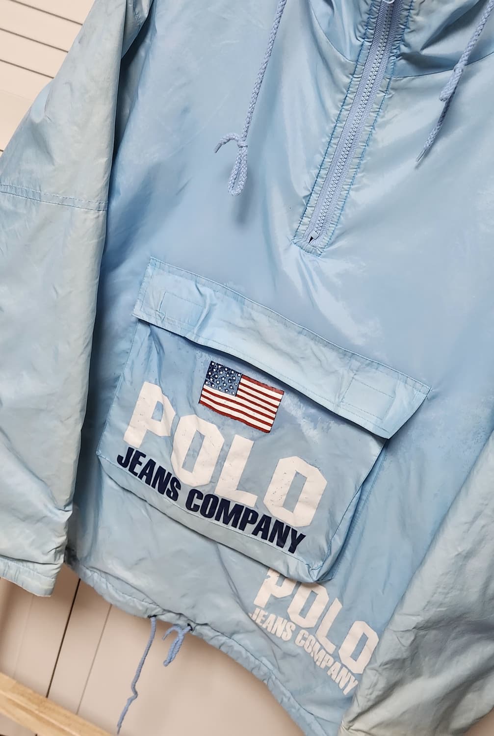 XL 폴로 스포츠 USA 성조기 빅로고 90S 양면 바람막이 후리스 자켓 상품이미지8