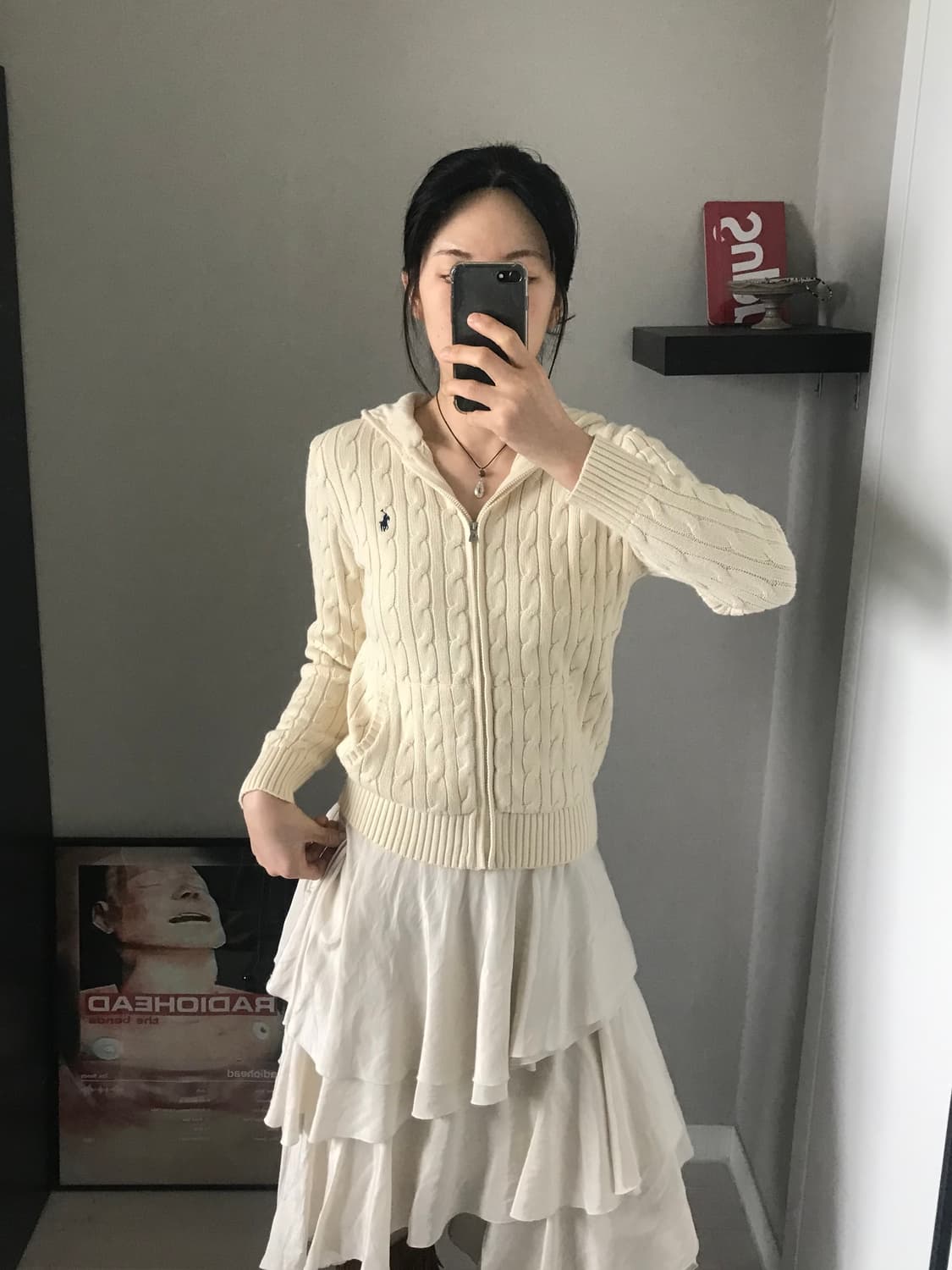 폴로 랄프로렌 포니 로고 화이트 케이블 니트 후드집업 상품이미지2