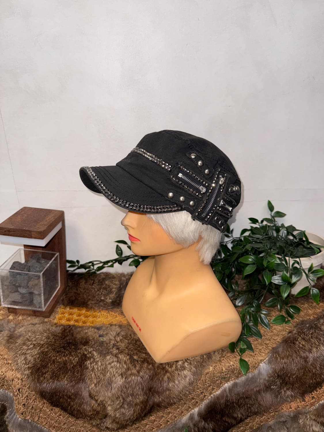 Black bold stud zipper military cap 상품이미지2