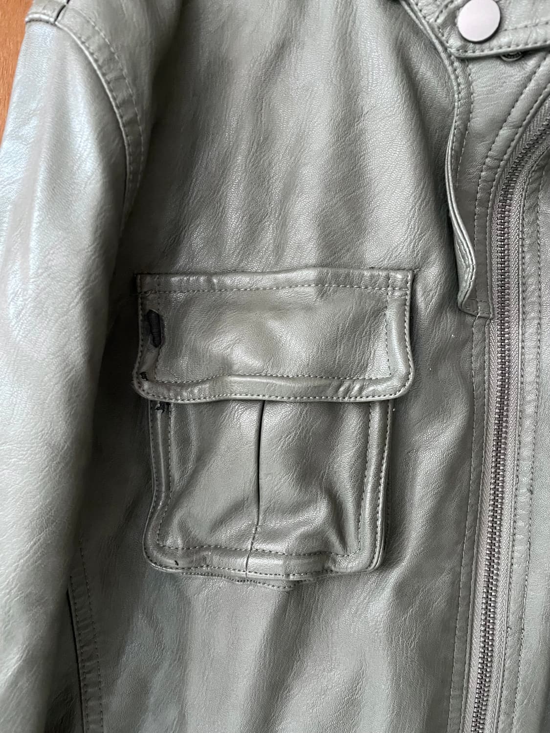 Cement gray leather field jacket 상품이미지5