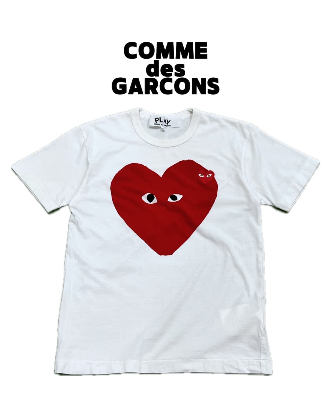 (S) 플레이 꼼데가르송 우먼스 레드 엠블럼 티셔츠 화이트 상품이미지1