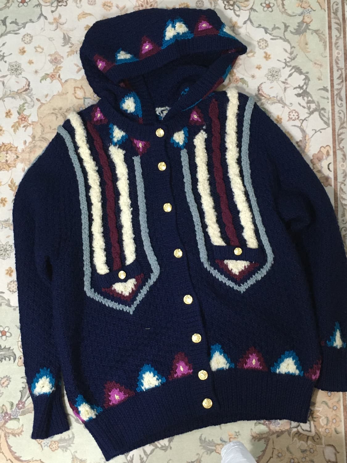 울 자카드 패치 후드 니트 가디건 상품이미지6