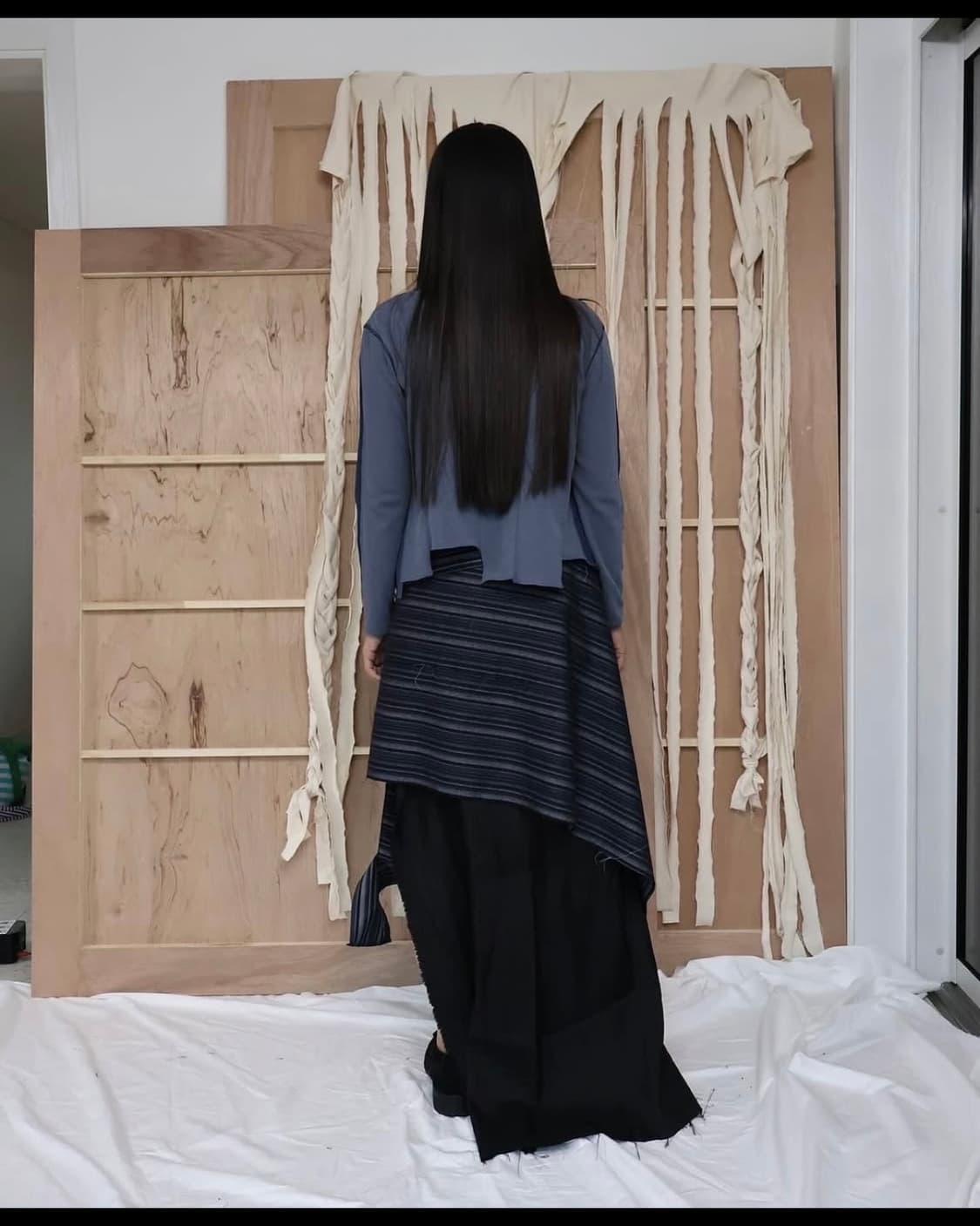[쿨거시 할인] 0tape 레이어드 롱 스커트 네이비 상품이미지6