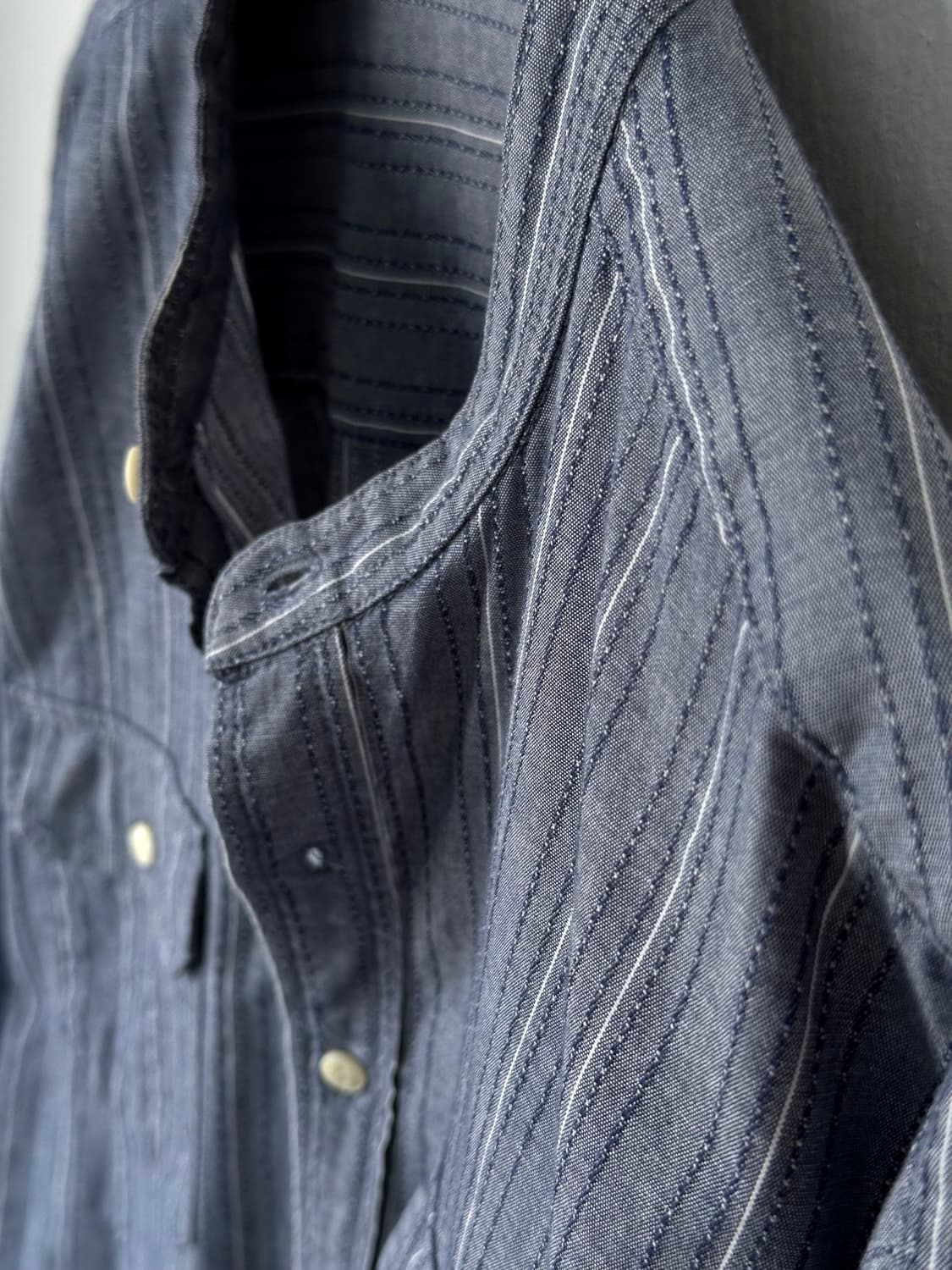 Jacquard stitch cotton stand collar shir 상품이미지2