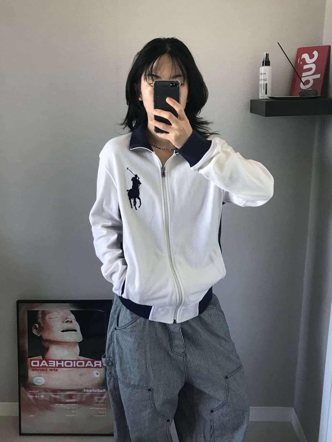 대장급 폴로 랄프로렌 빅포니로고 화이트 네이비 코튼 집업  상품이미지3