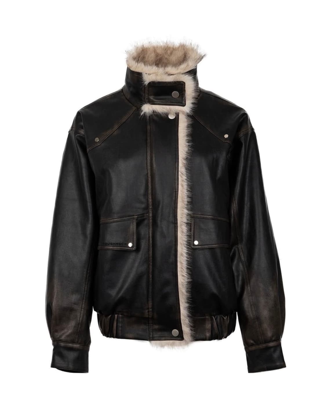 러프넥 워싱 레더 무스탕 자켓 상품이미지2