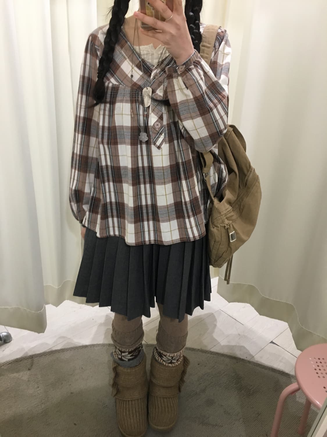 모리 레이어드 체크 블라우스 상품이미지2