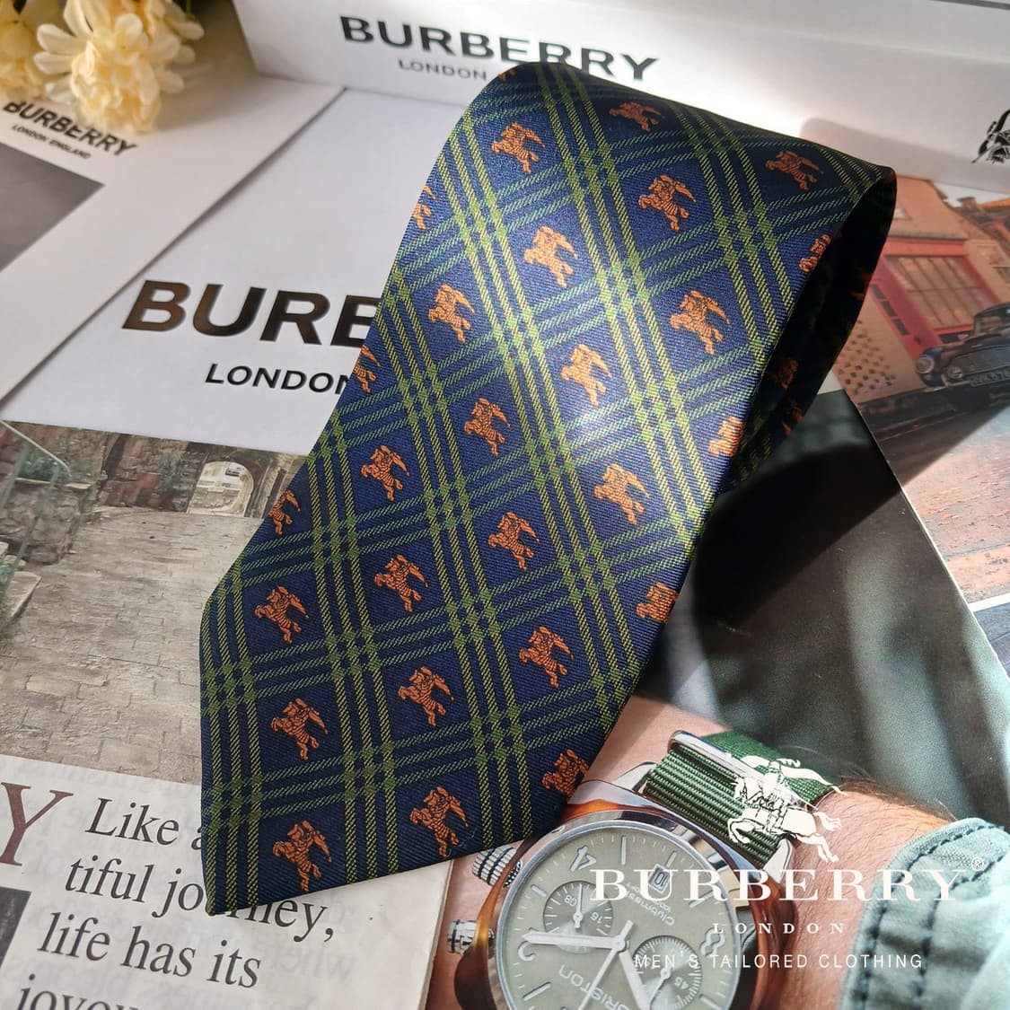 버버리 실크 그린 체크 패턴 넥타이 9cm B등급 A19491
 상품이미지1