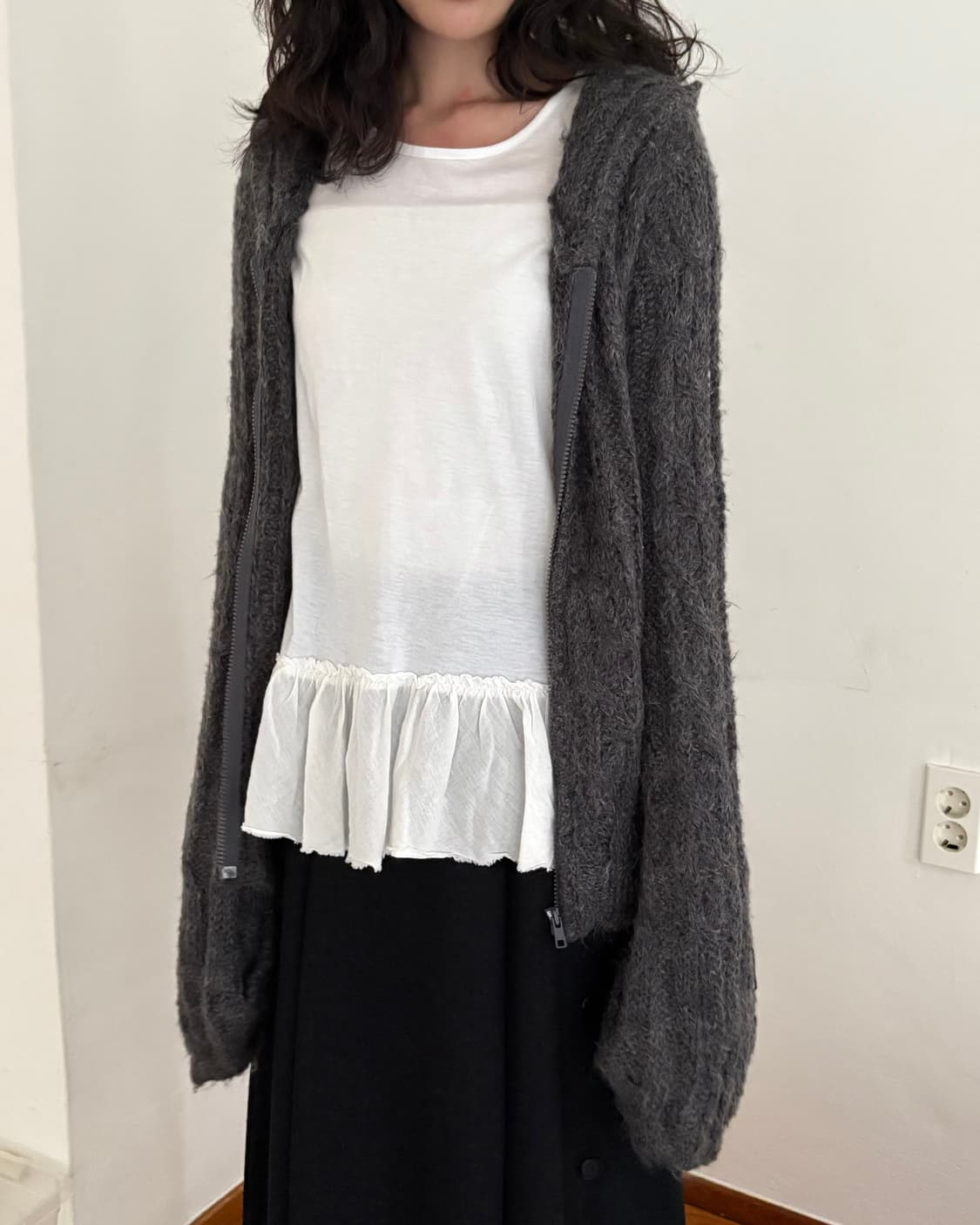 그레이 롱 니트 집업 상품이미지2