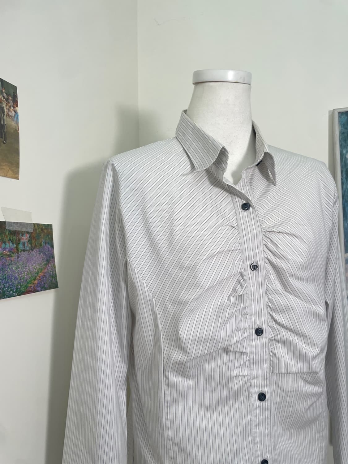 sheer gray stripe shirring detail shirt 상품이미지6