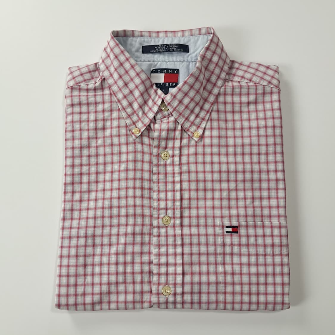 CK235 XL 타미힐피거 90s 대만판 멀티 스몰 체크 레드 반팔 셔 상품이미지7