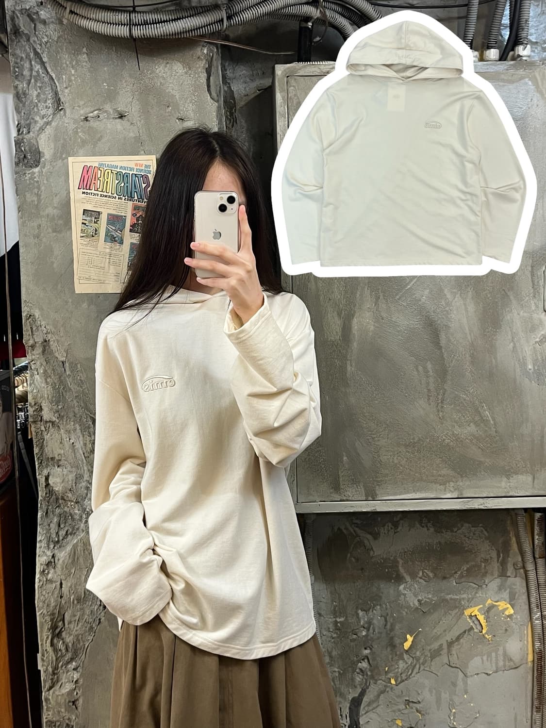 이미스 후드 긴팔티 아이보리 M #csz424 상품이미지1