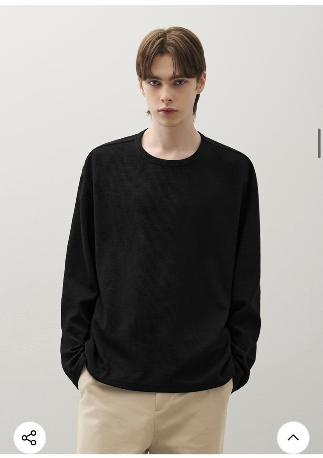 (새상품)(XL) 드로우핏 와플 라운드 롱슬리브 티셔츠 [BLACK]판매 상품이미지1