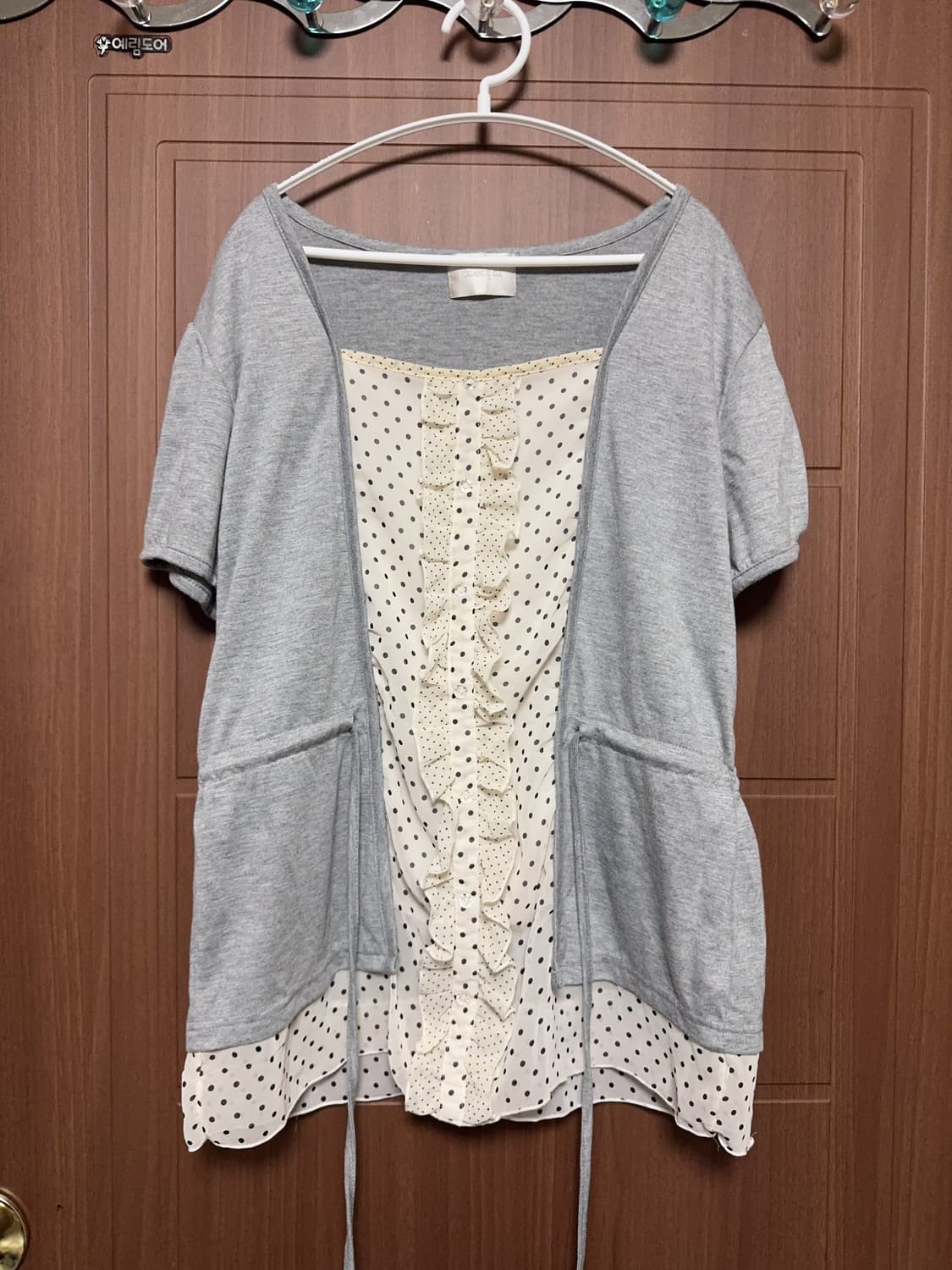 모리걸 하구미 일본 빈티지 그레이 레이어드 셔링 도트 블라우스 상품이미지1