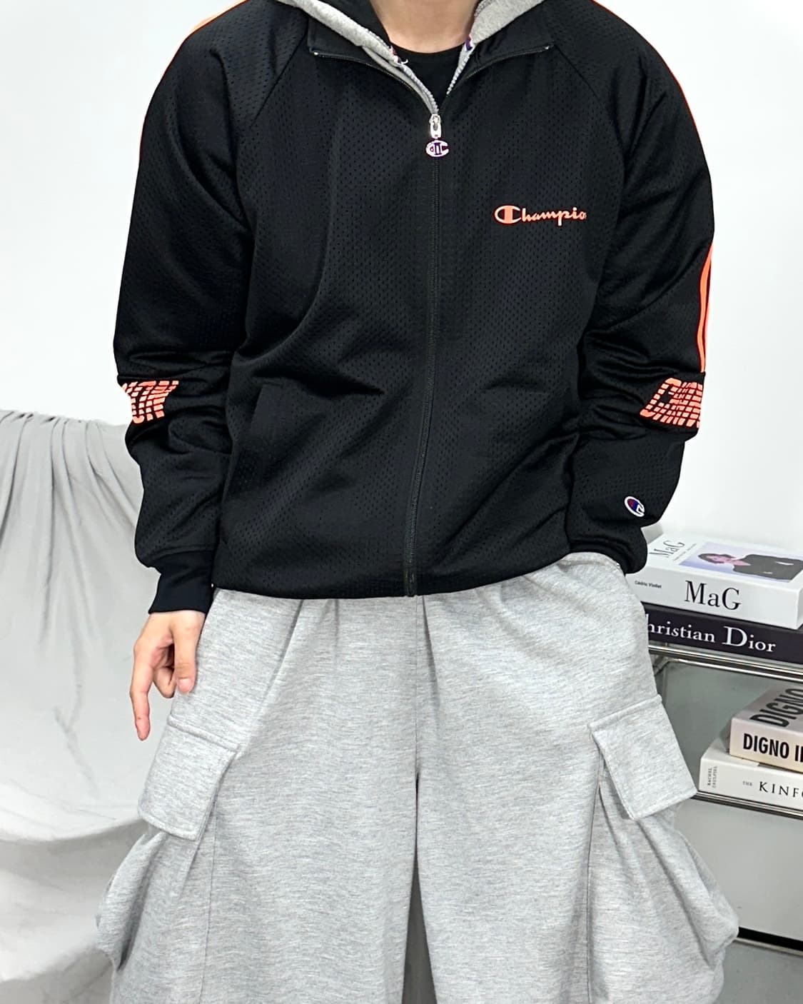 챔피온 제펜 오렌지 블랙 트랙탑 져지 L 상품이미지2