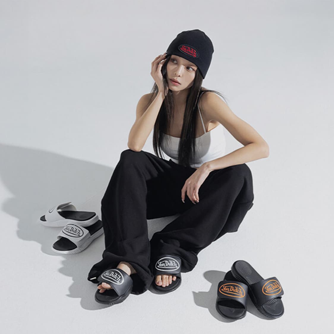 Y2K 00s 본 더치 Von Dutch 로고 브라운 베이직 비니 상품이미지4