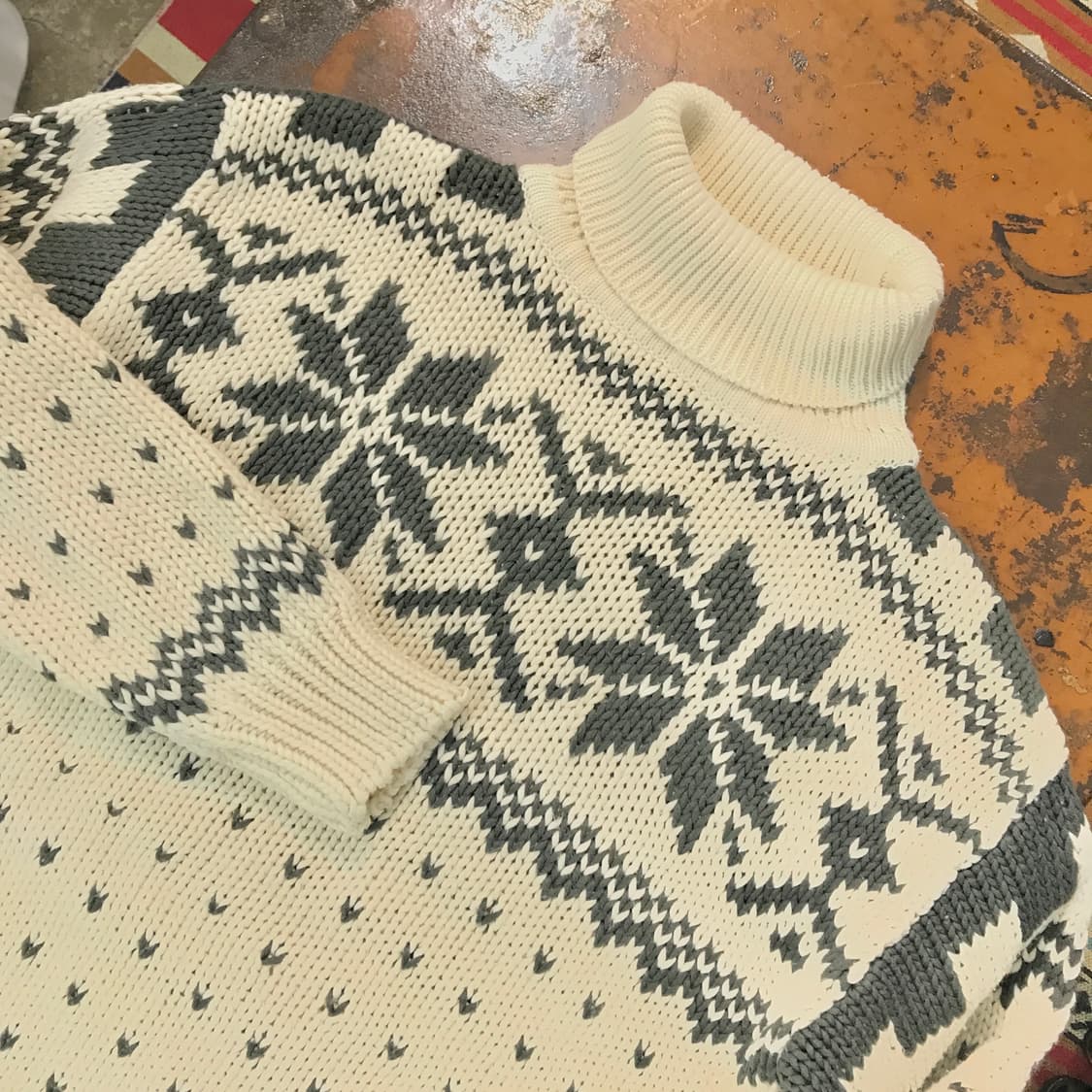 VTG 빈티지 노르딕 눈꽃 패턴 터틀넥 스웨터 남성 110 여성 오버핏 상품이미지3