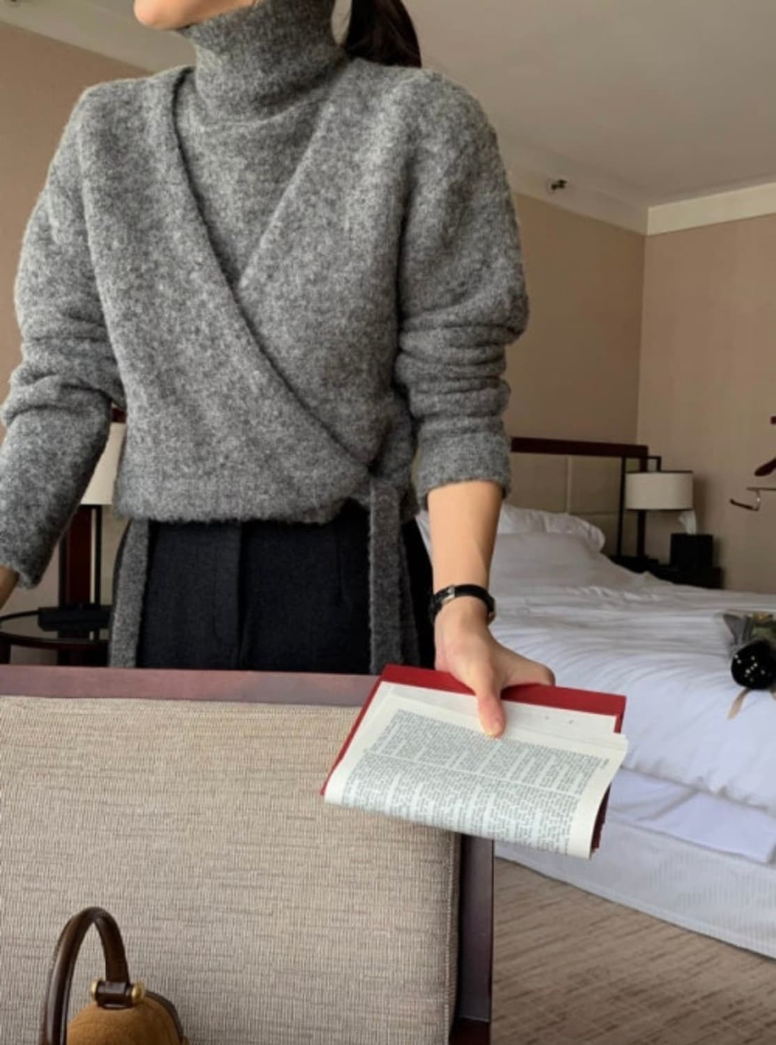 시그니처 파이 가디건 세트 반팔 목폴라 랩가디건 상품이미지2