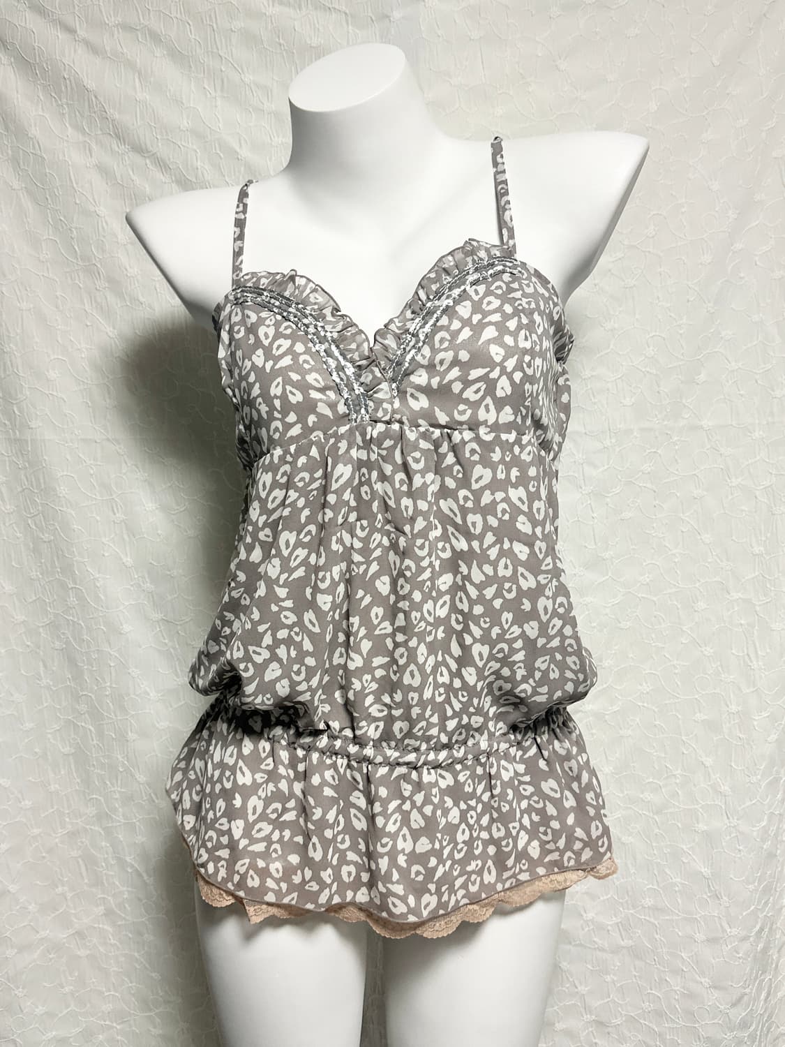 빈티지 갸루 레오파드 레이스 슬리브리스 탑 상품이미지1