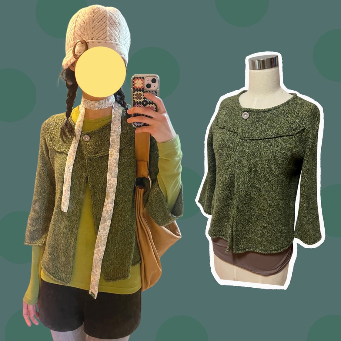 빈티지 7부 소매 단추 니트 가디건 상품이미지1