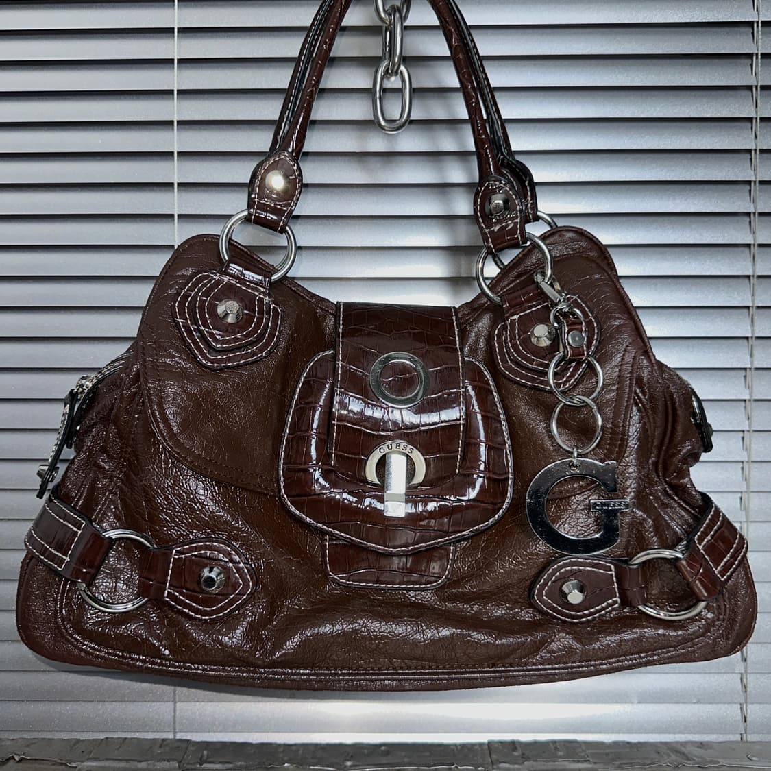 00s 게스 컬렉션 XL 레더 폴드오버 빅백 상품이미지4