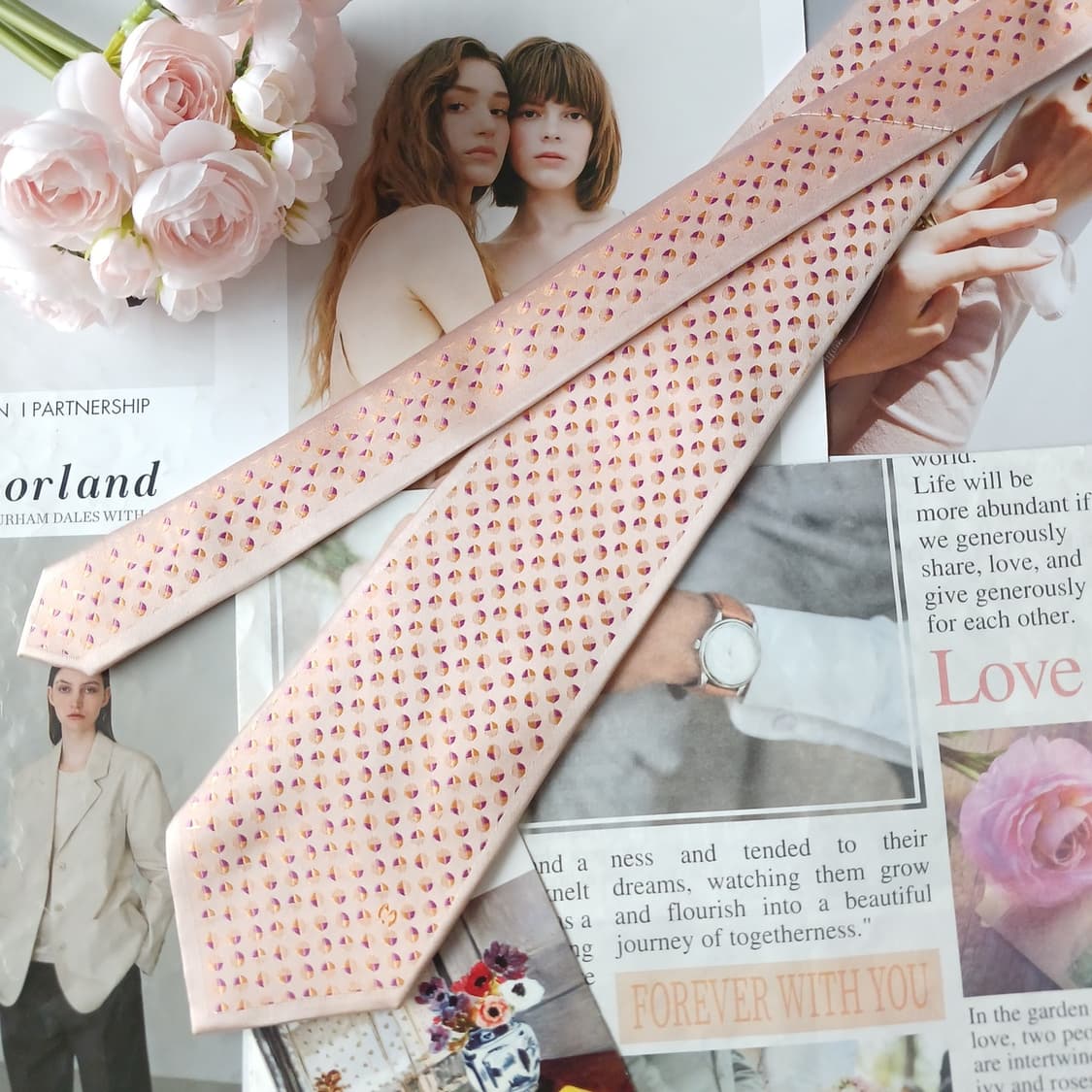 밀라 숀 실크 오렌지 도트 패턴 넥타이 9.2cm A+등급 A19735 상품이미지3