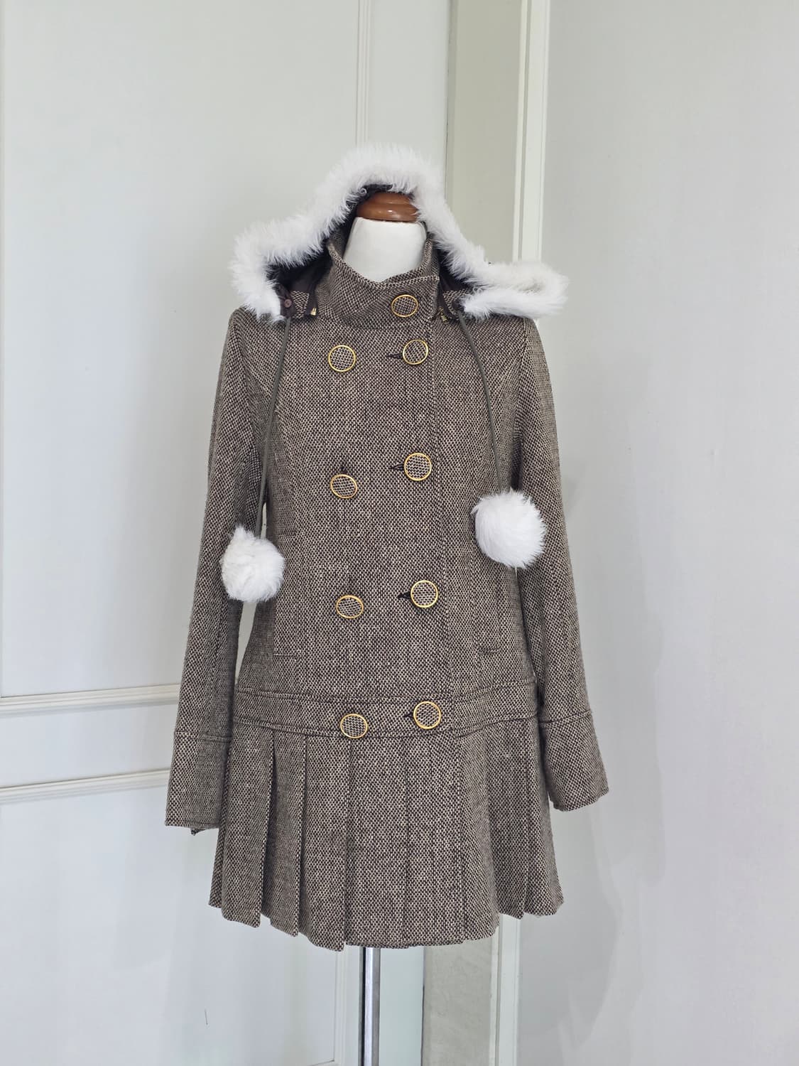 리즈리사 일본빈티지)초코히메라떼갸루st 양산형지뢰계 폼폼이 퍼 후드 코트 상품이미지3