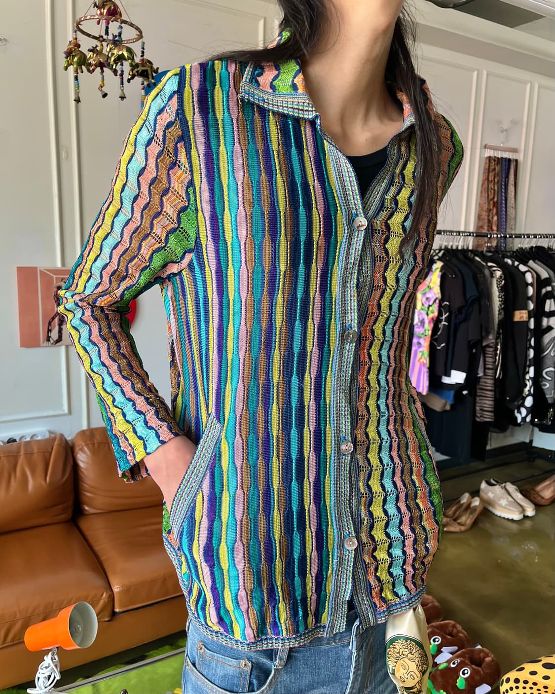 1990s Italian Mixed Pattern Old Cardigan 상품이미지2