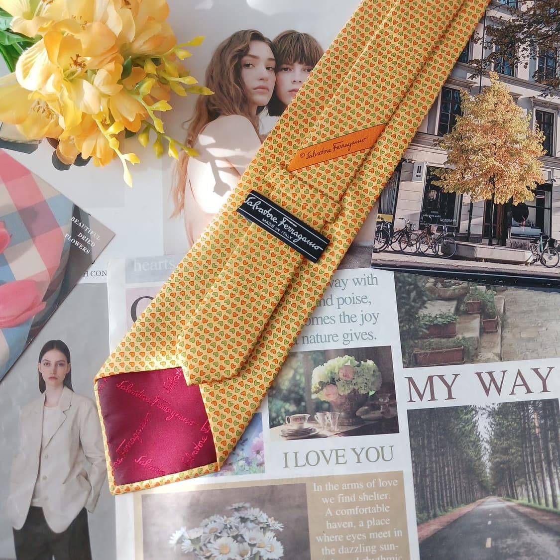 페라가모 실크 옐로 하트 패턴 넥타이 9.4cm A+등급 A19002
 상품이미지5