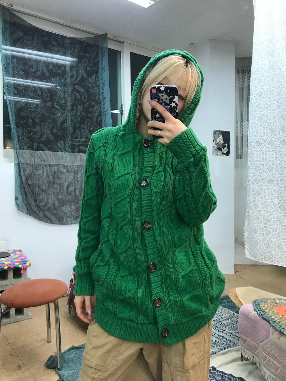 Rookie 여성 케이블 기모 니트 후드가디건  상품이미지2