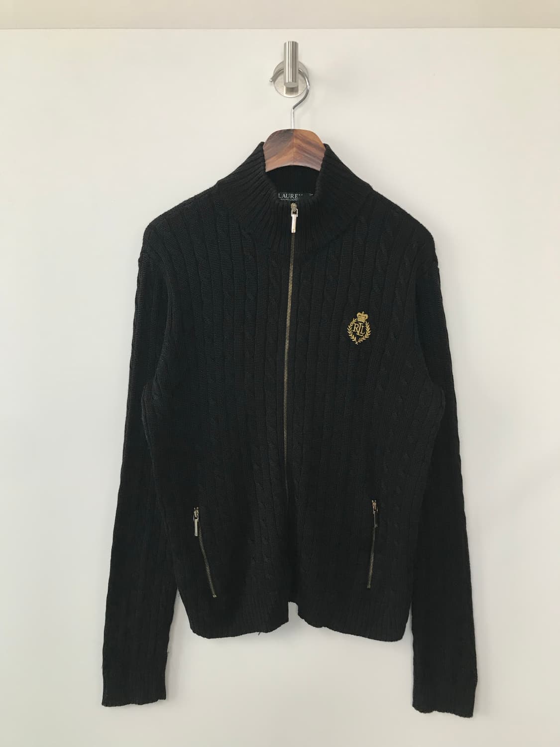 폴로 랄프로렌 자수로고 블랙 꽈배기 니트 집업 상품이미지2