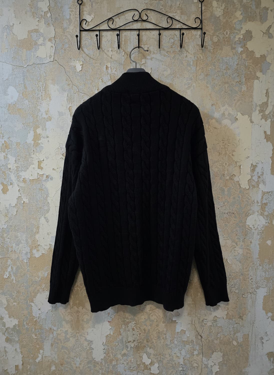 폴로 랄프로렌 케이블 니트 반집업 블랙 L 상품이미지2