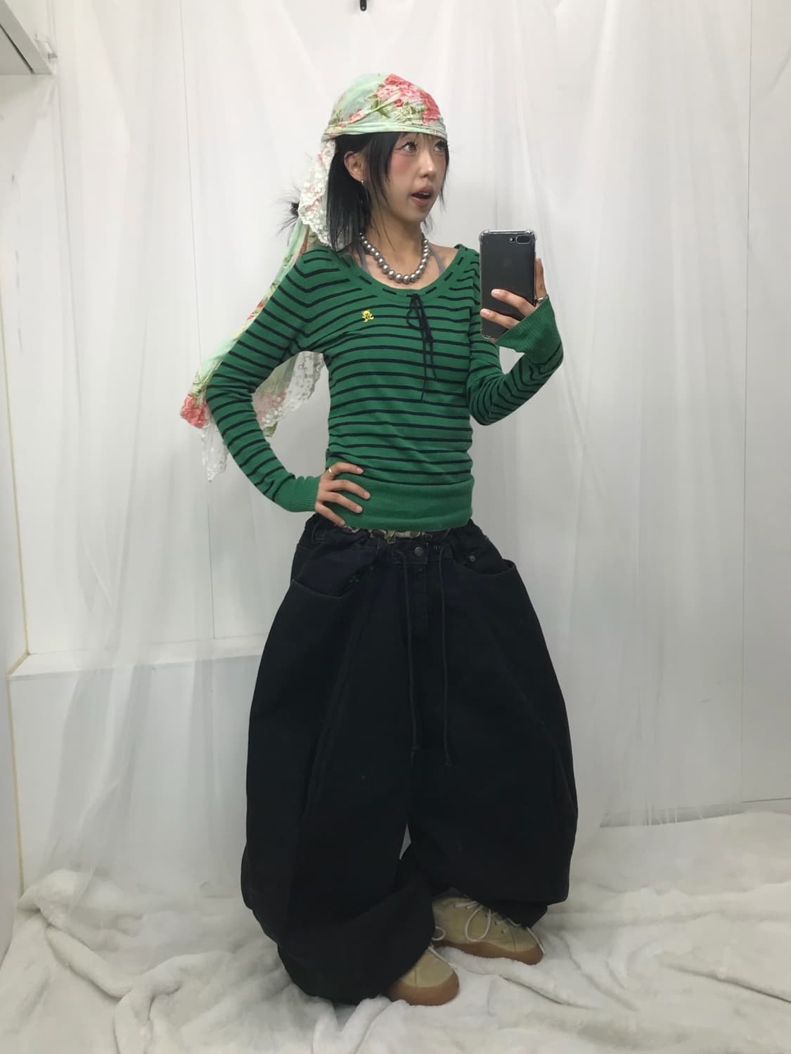 히스테릭글래머 퍽베어 스트라이프 리본 디테일 얇니트 상품이미지4