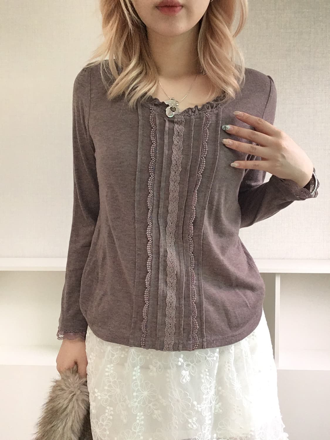 jpn vintage pinkbrown lace frill knit 상품이미지4