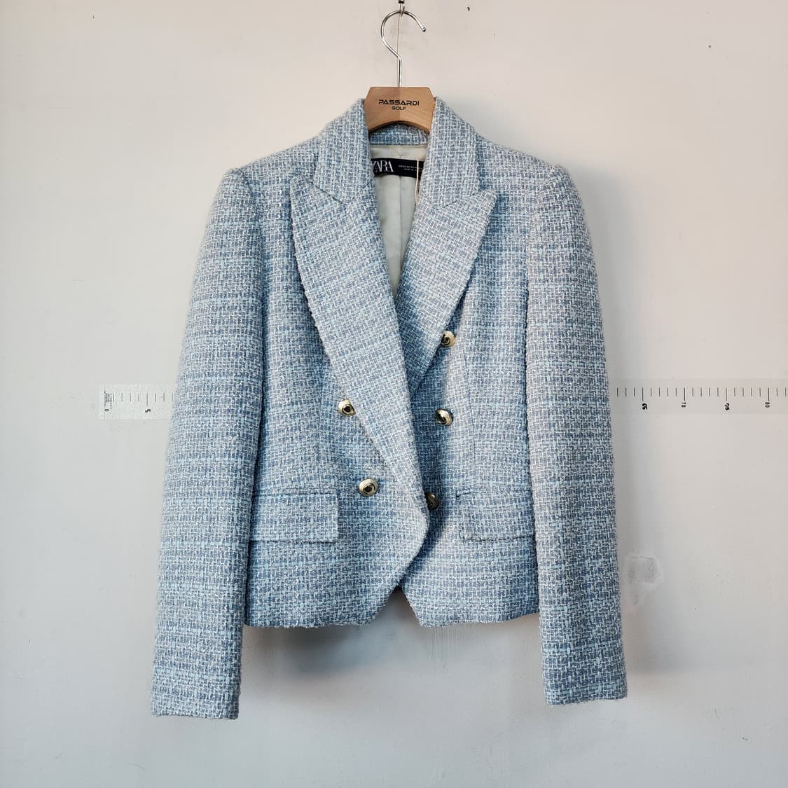 자라 트위드 더블 버튼 자켓 블루 상품이미지1