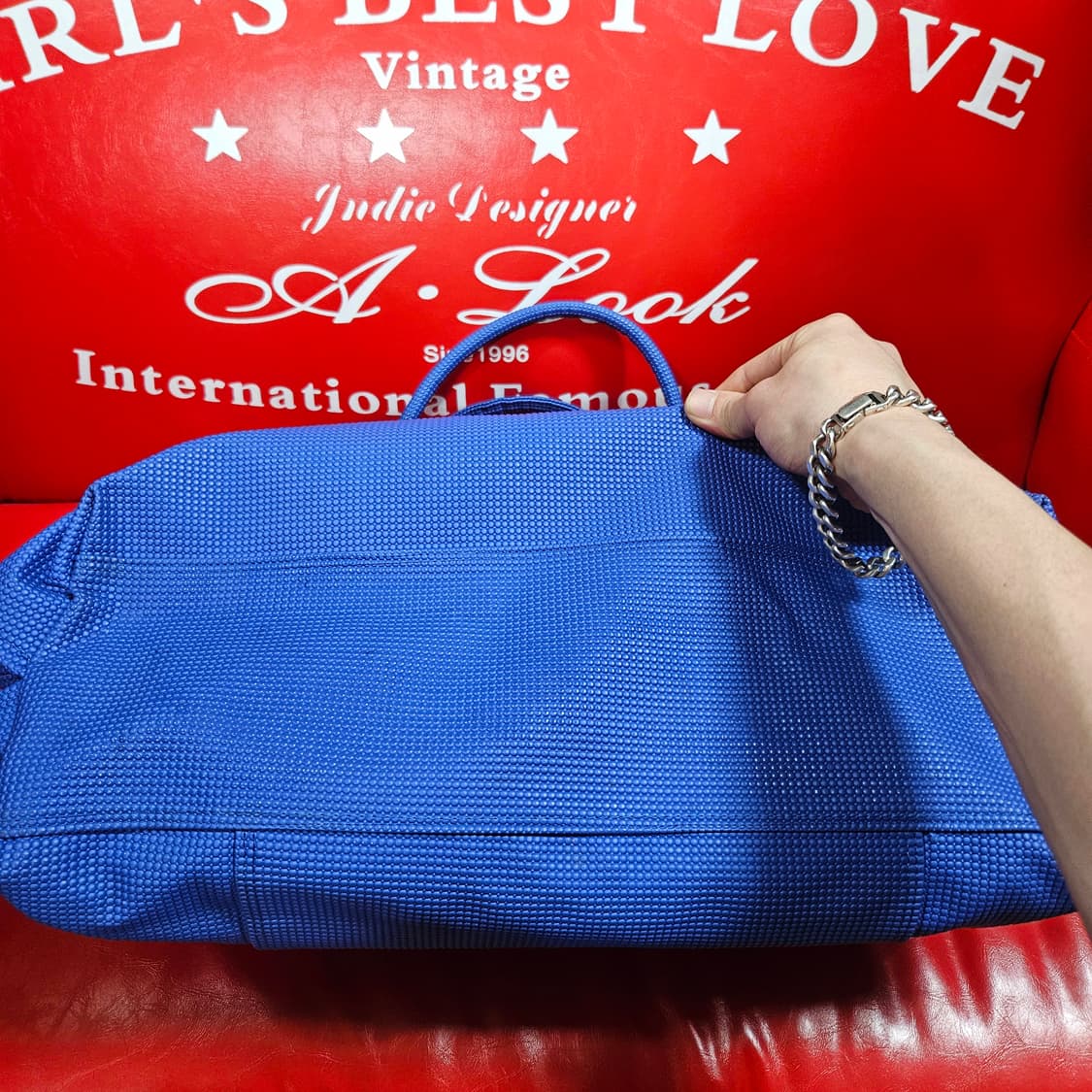 보르보네제 블루 텍스처 로고 빅 쇼퍼백 47 x 38 size 상품이미지6