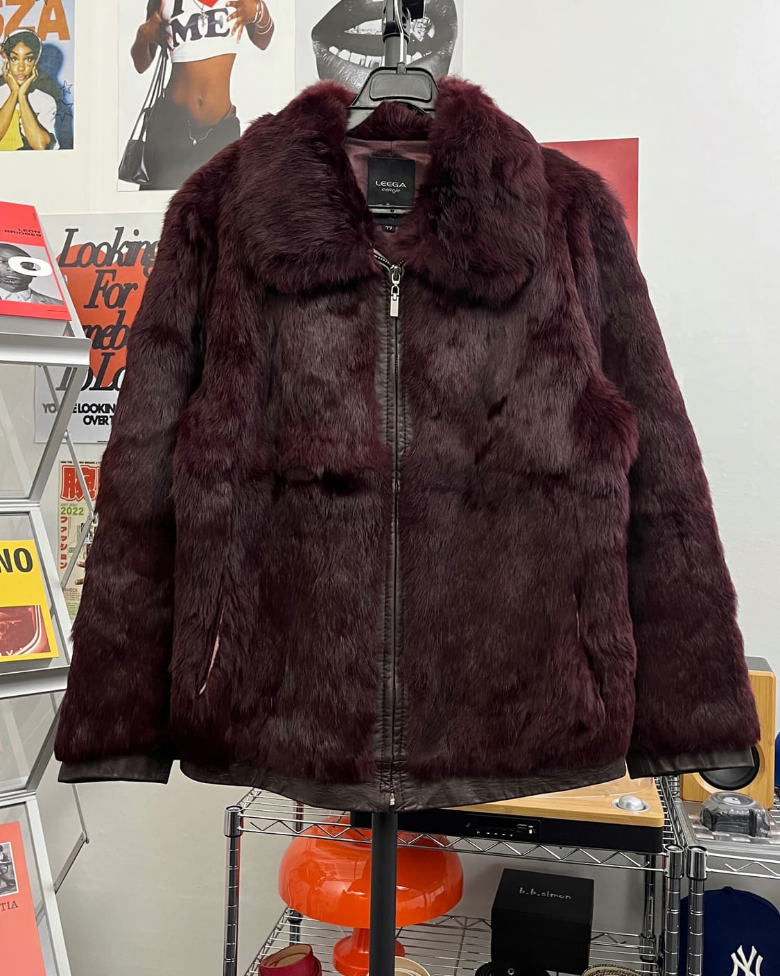 올드 빈티지 버건디 리얼 래빗 퍼 레더 자켓 상품이미지5