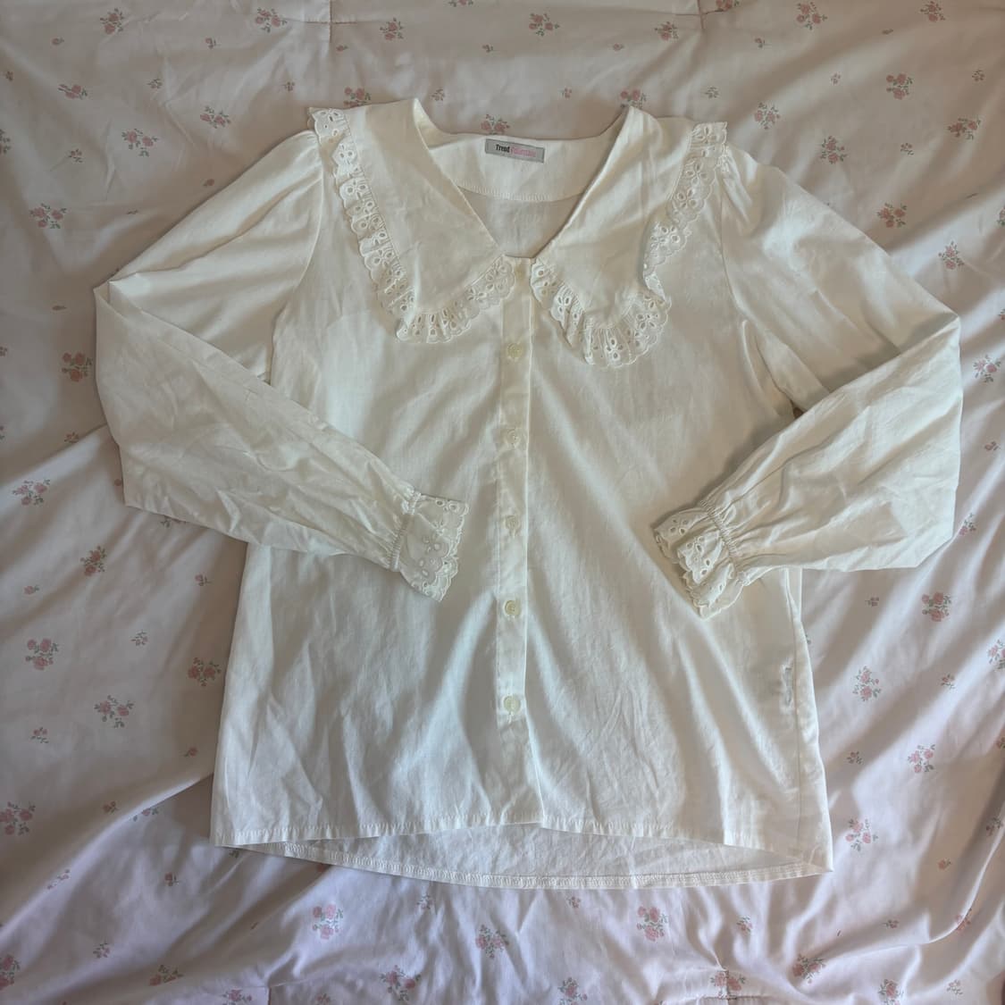 펀칭 레이스 카라 화이트 블라우스 상품이미지1