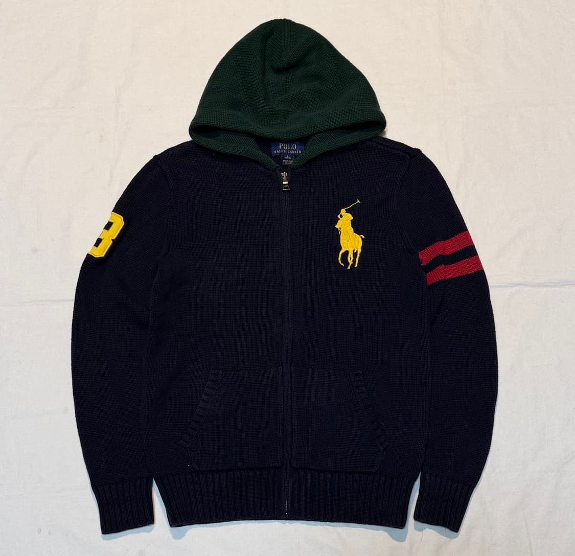 폴로 랄프로렌 빅포니 배색 니트 후드집업 네이비 상품이미지1