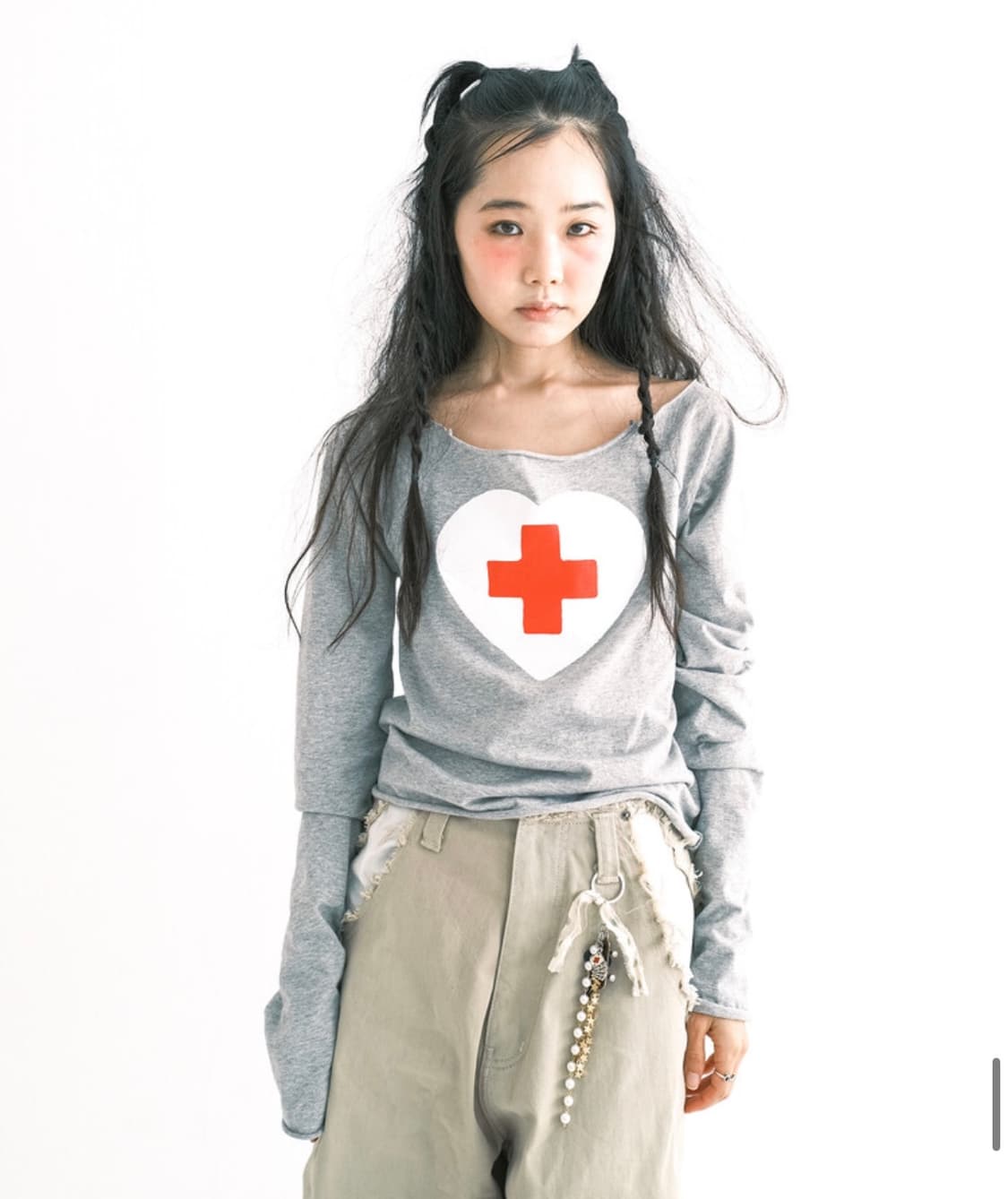 샵페어리 컷 오프 티셔츠 멜란지 그레이 새상품 상품이미지1