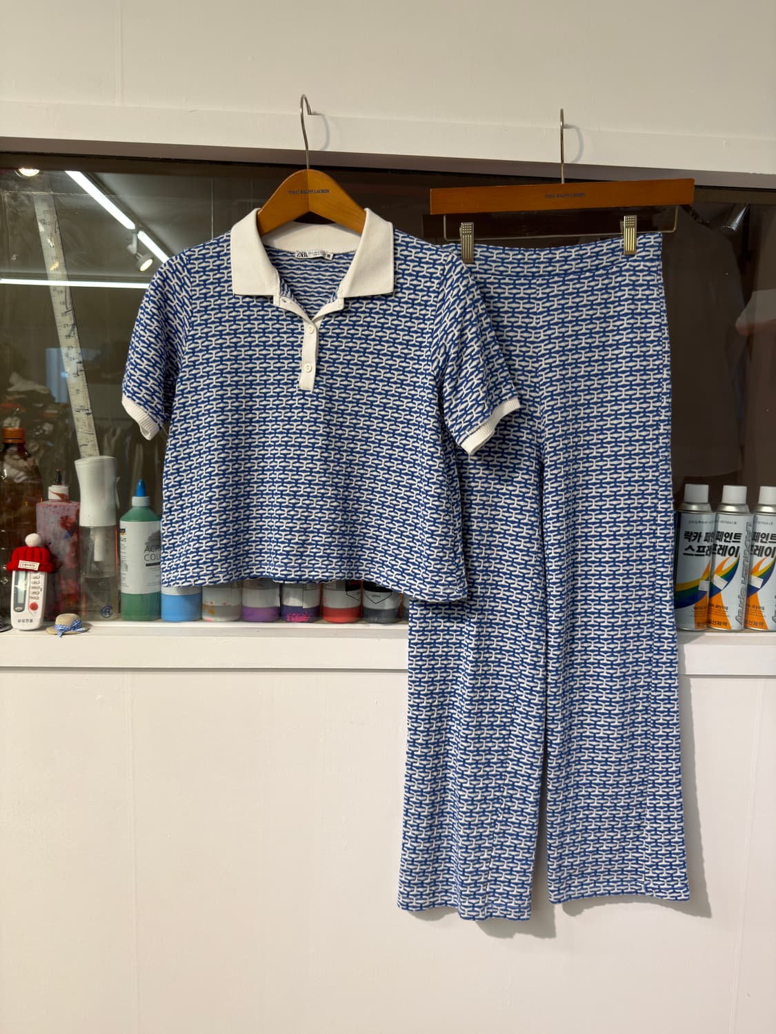 Zara 블루 패턴 니트 팬츠 셋업 상품이미지4
