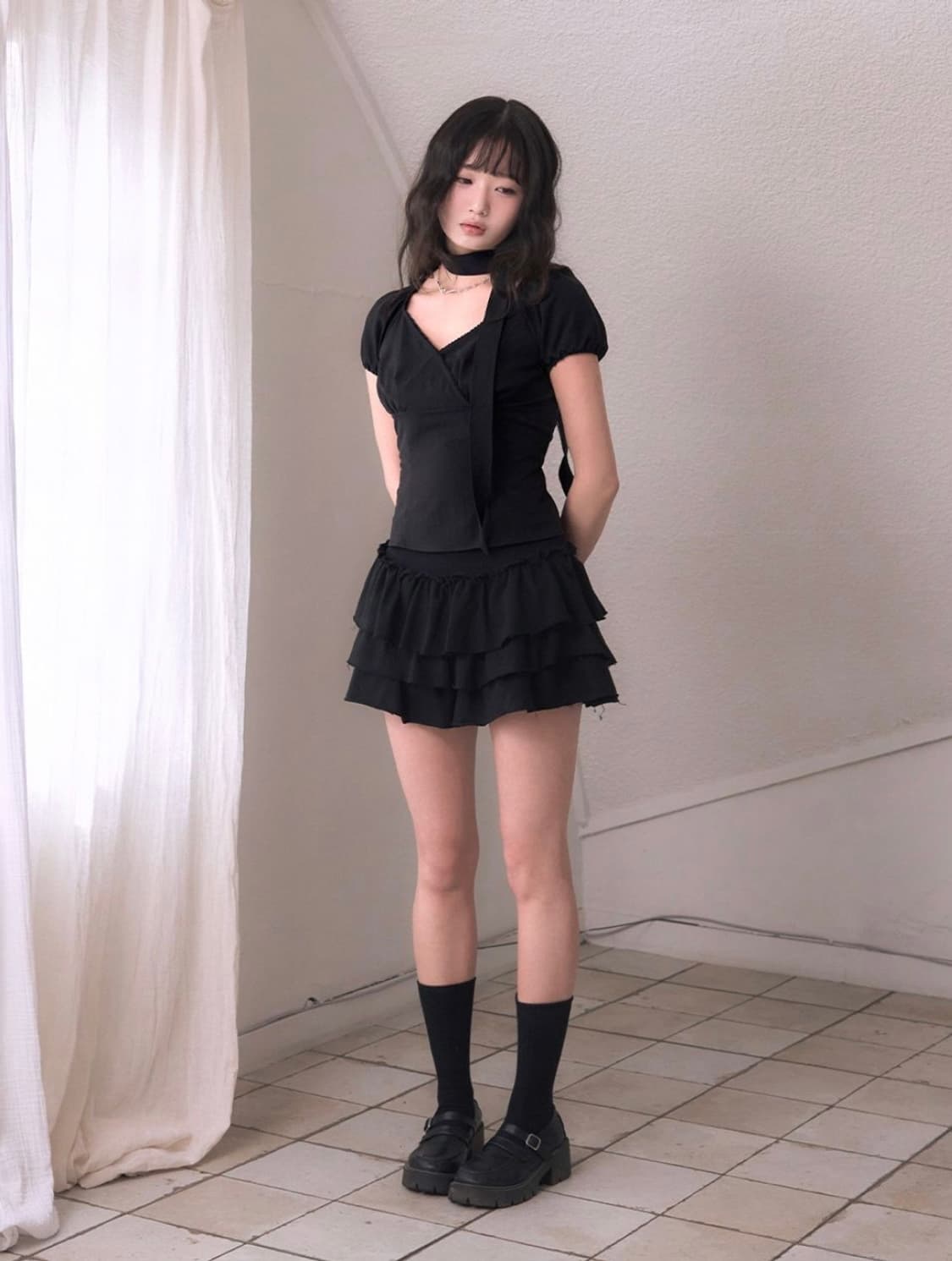 레이즈미야 코우키 타이 랩블라우스 블랙 S 상품이미지3