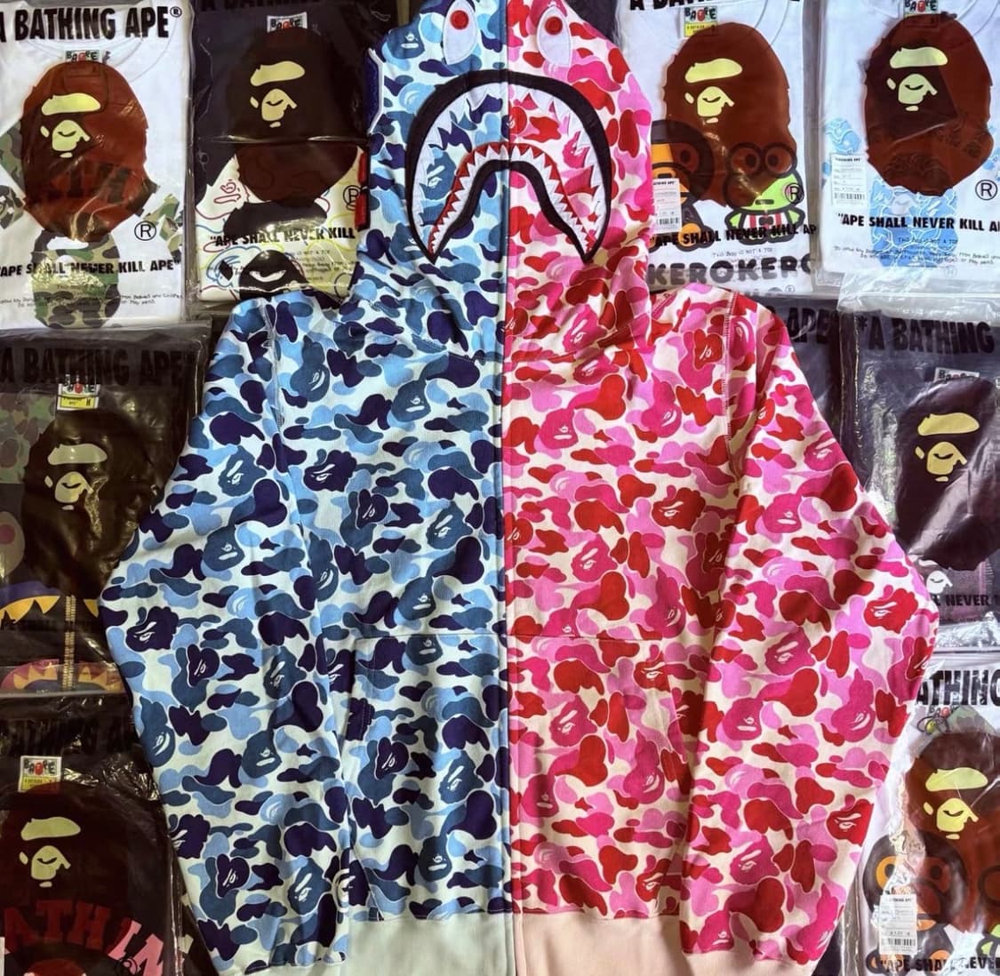 베이프 ABC카모 세퍼레이트 샤크 풀 집 후드 블루 핑크 상품이미지1