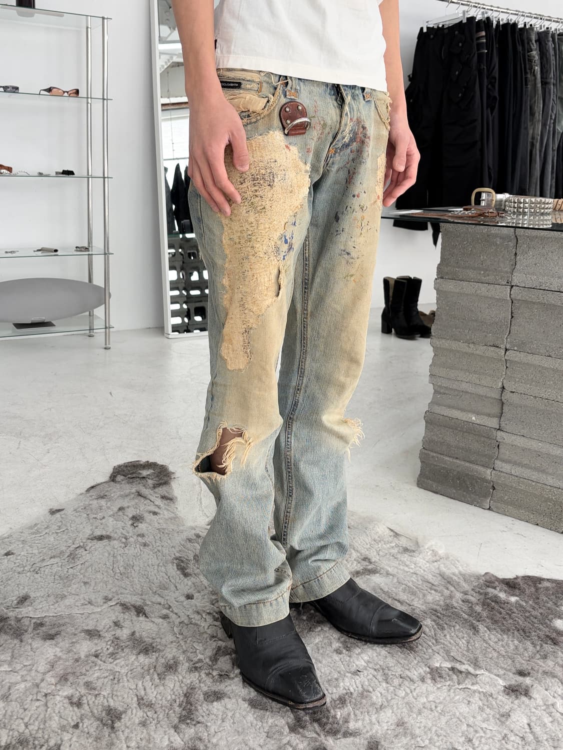 2000‘s 돌체앤가바나 디스트레스드 페인팅 데님 팬츠 상품이미지2