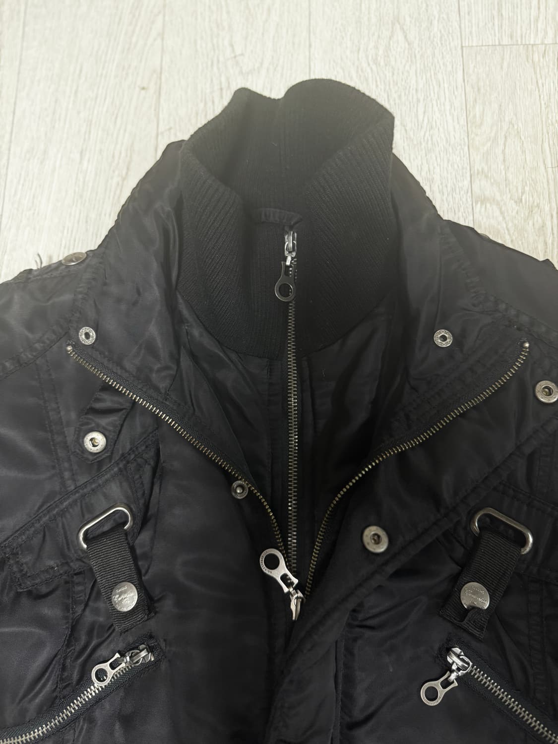 이중 나일론 바이커 니트 집업 상품이미지2